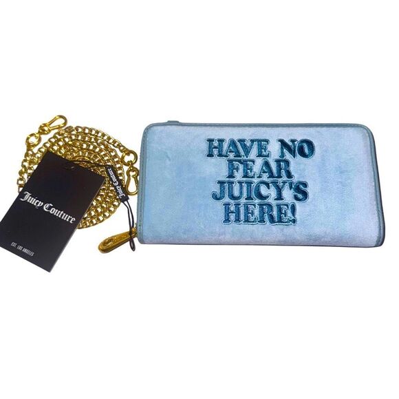 Juicy Couture Dusk Blue Velour Ella L. ‘Have No Fear’ Z/A Wallet w/ Chain Strap - Picture 10 of 12